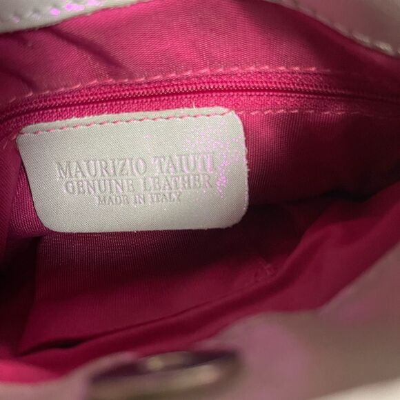 NWOT Maurizio Taiuti leather soft iridescent pink ruffle small crossbody bag - Picture 8 of 11